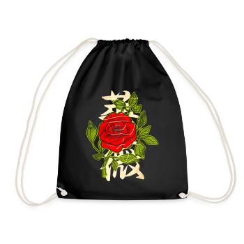 Red rose with Japanese characters - Drawstring Bag - black - Front