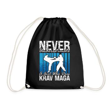 Krav Maga Never Underestimate A Black Belt Fighter - Drawstring Bag - black - Front