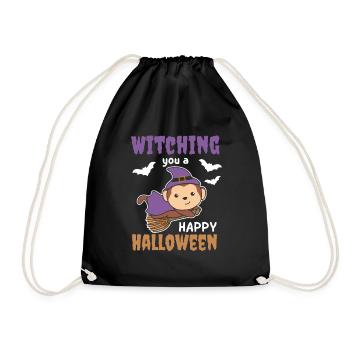 Affe Hexe Hexen Witching you a Happy Halloween - Turnbeutel - Schwarz - Vorne