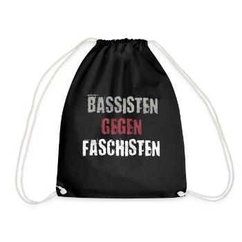 Bassisten gegen Rassisten Bassspieler gegen Rechts - Turnbeutel - Schwarz - Vorne