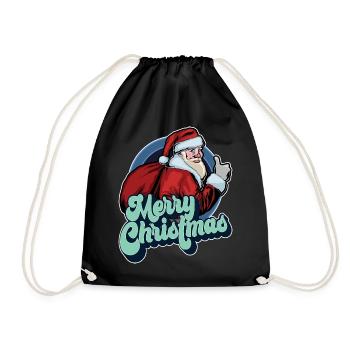 Frohe Weihnachten Weihnachtsmann Daumen hoch Weihnachtsgeschenk - Turnbeutel - Schwarz - Vorne
