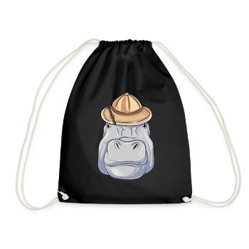 Hippo Safari Hat African Animals - Drawstring Bag - black - Front