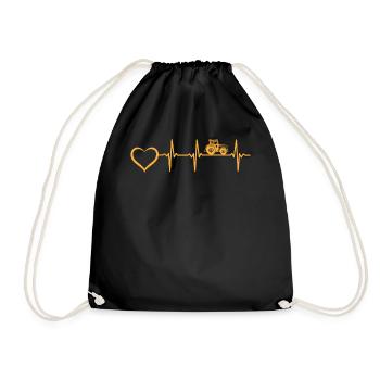 Farmer Heartbeat Farm Farming Tractor Heartbeat - Drawstring Bag - black - Front