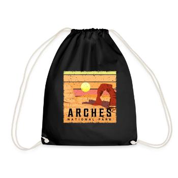 National Park Souvenir Retro Utah Arches Hike - Drawstring Bag - black - Front