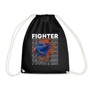 Betta Fish 80's Style Siamese Fighting Fish - Drawstring Bag - black - Front