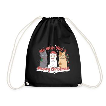 Christmas - We wish you a Meowy Christmas! - Drawstring Bag - black - Front