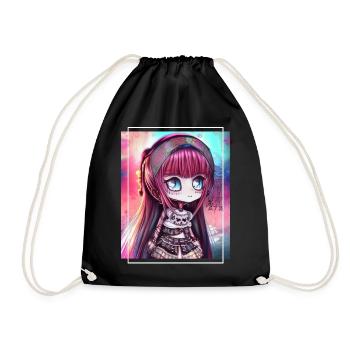 Kawaii Chibi Girl Anime Artwork Cadeau - Sac de sport léger - noir - Devant