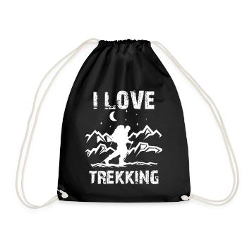 Ich Liebe Trekking Wanderung Wanderer Wandern - Turnbeutel - Schwarz - Vorne