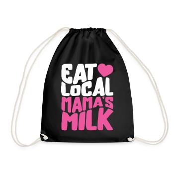 Breast Feeding Shirt, Eat Local Mama's Milk Tee, - Drawstring Bag - black - Front