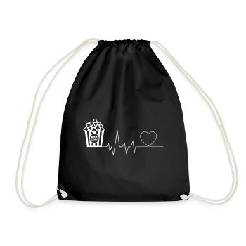 Popcorn Heartbeat Movie Night Movie Night Rice Snack - Drawstring Bag - black - Front