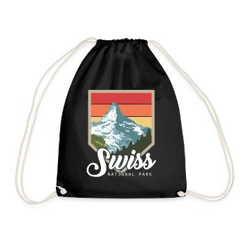 Swiss Souvenir Switzerland National Park Hiking Mountains - Drawstring Bag - black - Front
