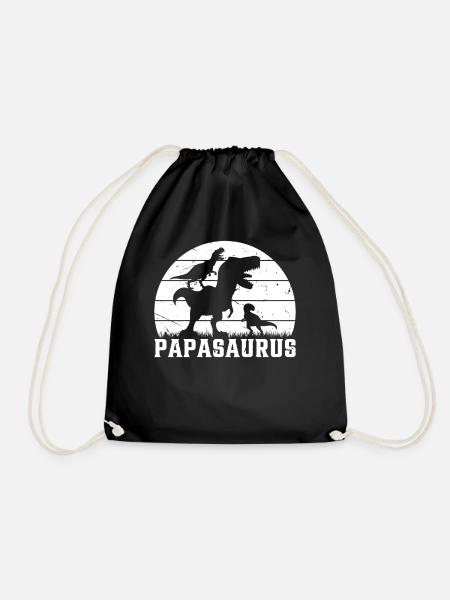 Papa Saurus Dinosaur Papa with two Kids - Papasaur - Turnbeutel - Schwarz