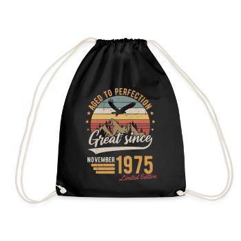 November 1975 Limited Edition Geburtstag Geschenk - Turnbeutel - Schwarz - Vorne