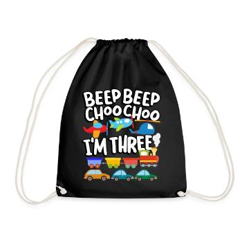 Beep Beep Choo Choo I'm Three Toy Train Car 3. - Drawstring Bag - black - Front