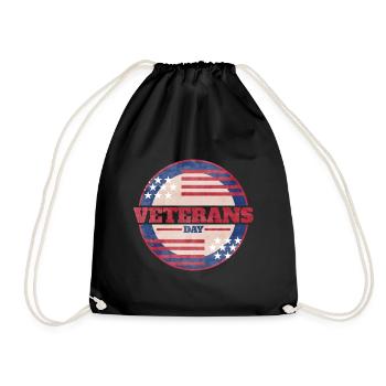 US Flag Round Logo For Veterans Day - Drawstring Bag - black - Front