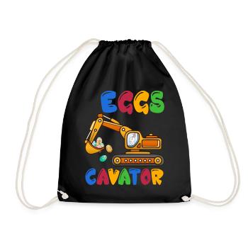 Funny EggsCavator Happy Easter Excavator Egg Kids - Drawstring Bag - black - Front