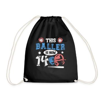 This Baller is now 14 Baseball 14th Birthday - Drawstring Bag - black - Front