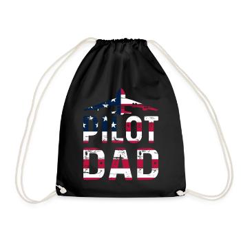 Pilot Daddy - Airport Airplane Pilot American Flag - Drawstring Bag - black - Front