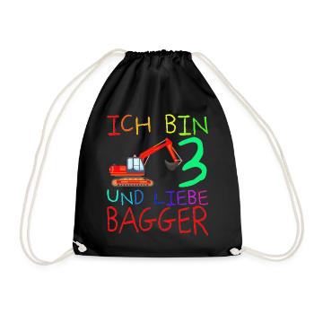 ICH BIN DREI UND LIEBE BAGGER - Turnbeutel - Schwarz - Vorne