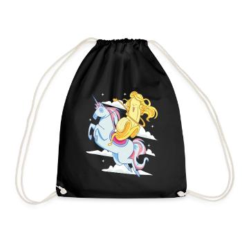 Heroic Banana With Long Hair Riding An Unicorn - Drawstring Bag - black - Front