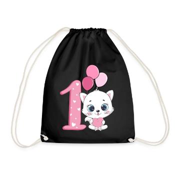 1st Birthday Kitten | Cat Birthday Shirt | Cat - Drawstring Bag - black - Front