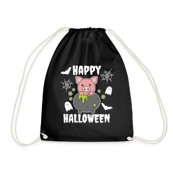 Cochon Joyeux Halloween Chaudron Chauve-souris - Sac de sport léger - noir - Devant