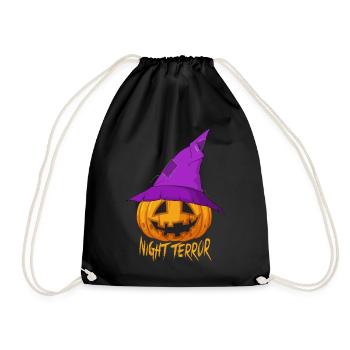 Nightmare Pumpkin with witch hat Happy Halloween Sca - Drawstring Bag - black - Front