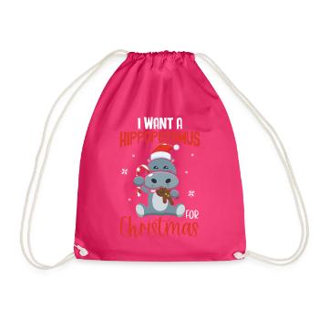 X-Mas Quote - I Want Hippopotamus For Christmas Hi - Turnbeutel - Fuchsia - Vorne