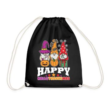 Happy Hello Thanksmas Halloween Thanksgiving Xmas - Drawstring Bag - black - Front