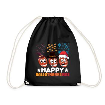 Happy Hello Thanksmas Halloween Thanksgiving Xmas - Drawstring Bag - black - Front