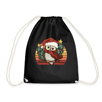 Cute Christmas Owl Christmas Owl Gift - Drawstring Bag - black - Front