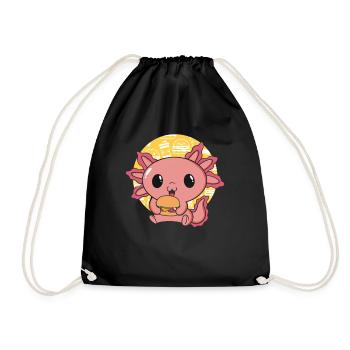 Axolotl Pet Cute Eating Burger and Drinks - Drawstring Bag - black - Front