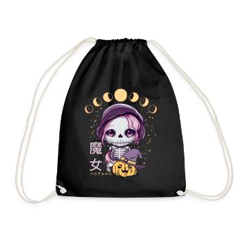 Kawaii Skelett Pastell Goth Chibi Anime Moon Phase - Turnbeutel - Schwarz - Vorne
