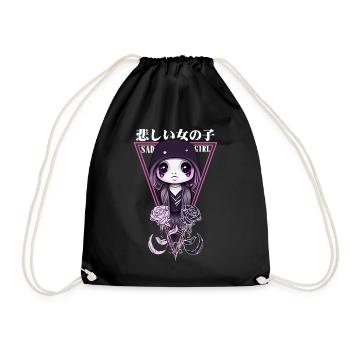 Kawaii trauriges Mädchen Chibi Japanisch Gothic Pa - Turnbeutel - Schwarz - Vorne