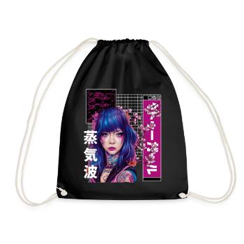 Japanische Kirschblüte nervöser Mädchen VaporwaveP - Turnbeutel - Schwarz - Vorne