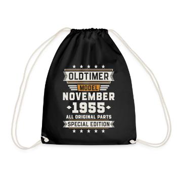 Oldtimer November 1955 Geburtstag Geschenk - Turnbeutel - Schwarz - Vorne