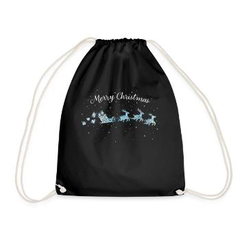 Merry Christmas Santa Claus Sleigh Reindeer - Drawstring Bag - black - Front