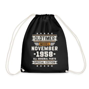 Oldtimer November 1958 Geburtstag Geschenk - Turnbeutel - Schwarz - Vorne