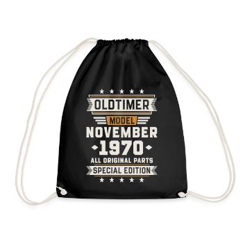 Oldtimer November 1970 Geburtstag Geschenk - Turnbeutel - Schwarz - Vorne