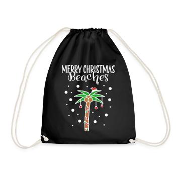 Merry Christmas Christmas Outfit Palm Beach Sea - Drawstring Bag - black - Front