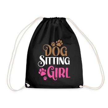 Dog Sitter Girl Dog Sitting Dog Sitting - Drawstring Bag - black - Front