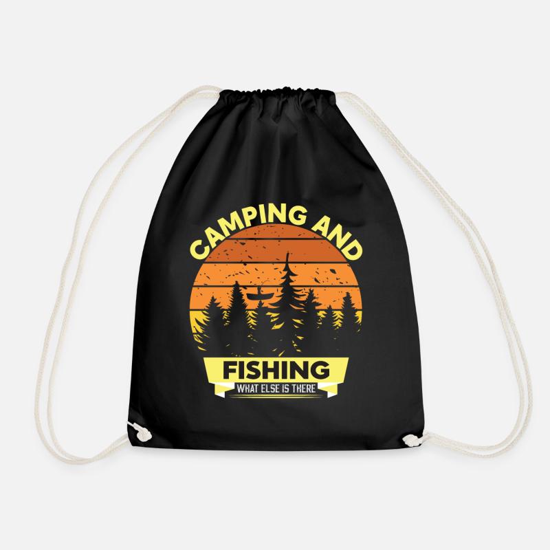 Camping und Fischen - Turnbeutel - Schwarz
