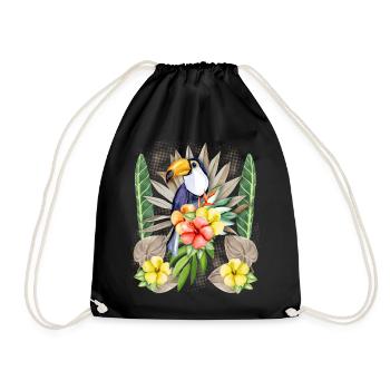 Toucan bird, toucan saying, hibiscus toucan - Drawstring Bag - black - Front