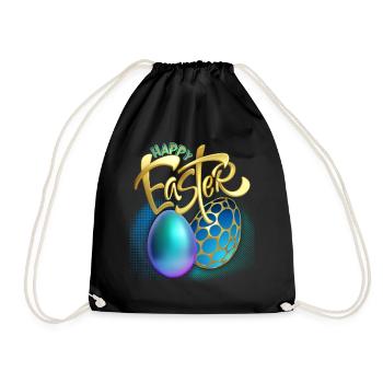 Happy-Easter Calligraphy Happy Easter 3d Easter Eggs - Drawstring Bag - black - Front