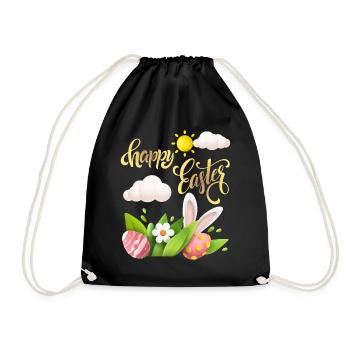 Happy-Easter Calligraphy, Easter Egg, Happy Easter - Drawstring Bag - black - Front