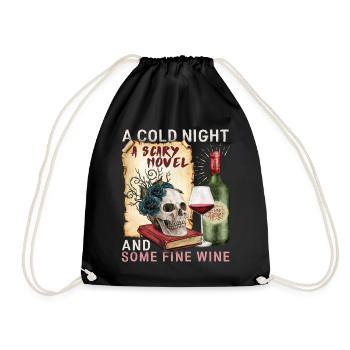 Bookworm Books Book, Red Wine Saying - Drawstring Bag - black - Front