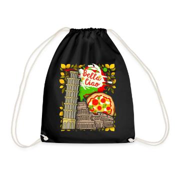 Italy Colosseum, Pisa, Pizza Design Bella-Ciao - Drawstring Bag - black - Front