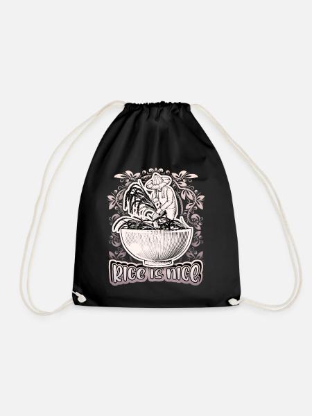 Rice, rice bowl, rice farmer, saying - Drawstring Bag - black