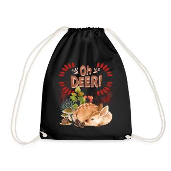 Reh Reh-Bambi Rehkitz im Wald lustiger Spruch, Pun - Turnbeutel - Schwarz - Vorne