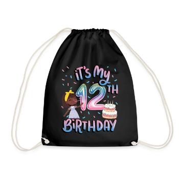 It's my 12th birthday Melanin Kid Juneteenth - Drawstring Bag - black - Front